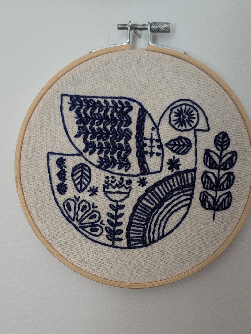 Hand-Embroidered Blue Bird Hoop Art